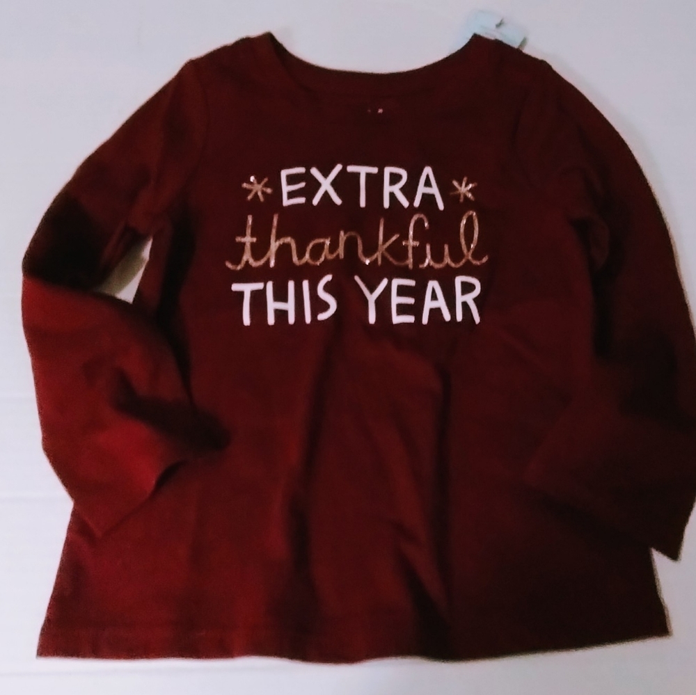 Cat & Jack Maroon long sleeve shirt size 2T " Extra Thankful this year" shirt